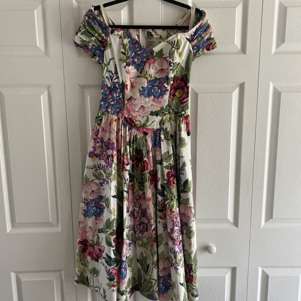Moda Intl Bernadette Floral Off Shoulder‎ Midi Dress Womens 6 Vintage 80s Prom